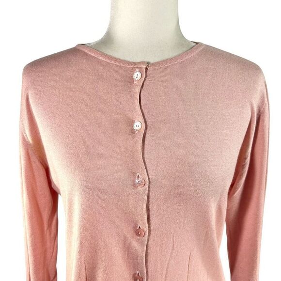 Lanvin Collection Pink Button Front Crew Neck Long Sleeve Cardigan Sweater Size - Picture 2 of 15